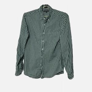 J Crew Mercantile Slim Men's Green and White Plaid Button Down Medium